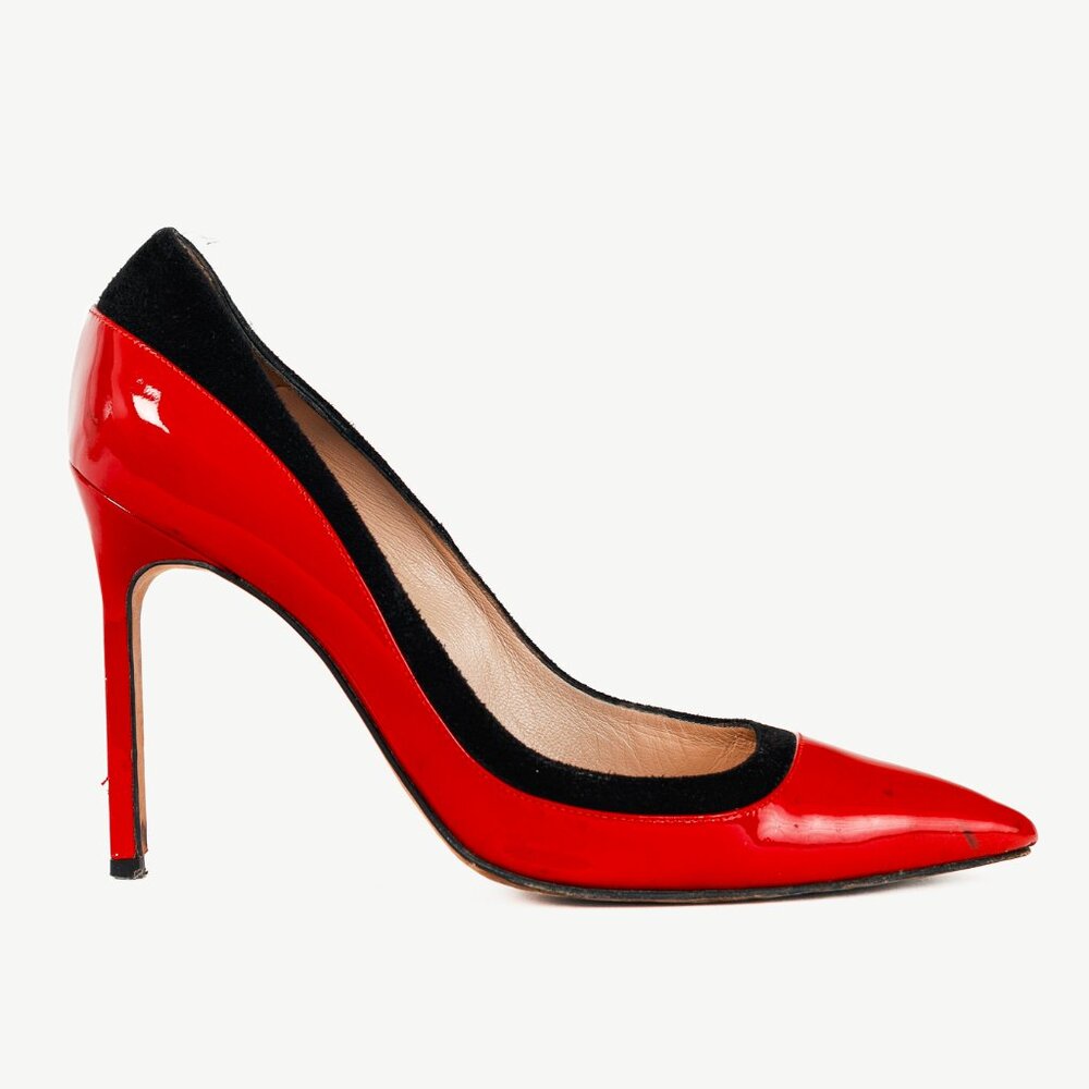 Manolo Blahnik Pretati Red Patent & Suede Pumps